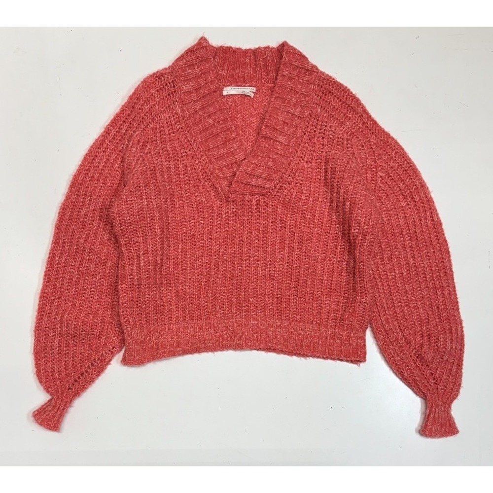Anthropologie Coral Crochet Shoulder Sweater Top V Neck size Small